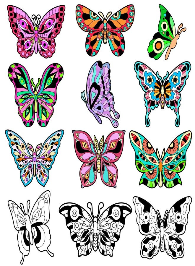EggSun 48pcs Butterfly Fuzzy Velvet Coloring Posters Kit, DIY Beautiful Arts and Crafts Velvet Coloring Mess Free Felt Coloring Pages for Adult Kids Family Activities and Party Favors - Image 1